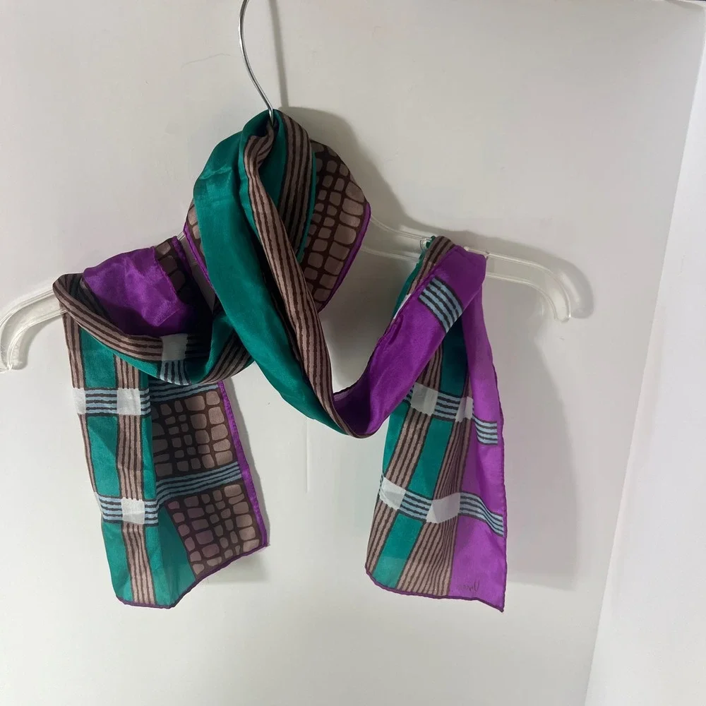 Vintage Vera Neuman Silk Geometric Rectangular Scarf 10 x 52